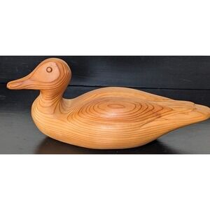Hand-Carved Solid Wood Duck Decoy Natural Finish 11 1/2"